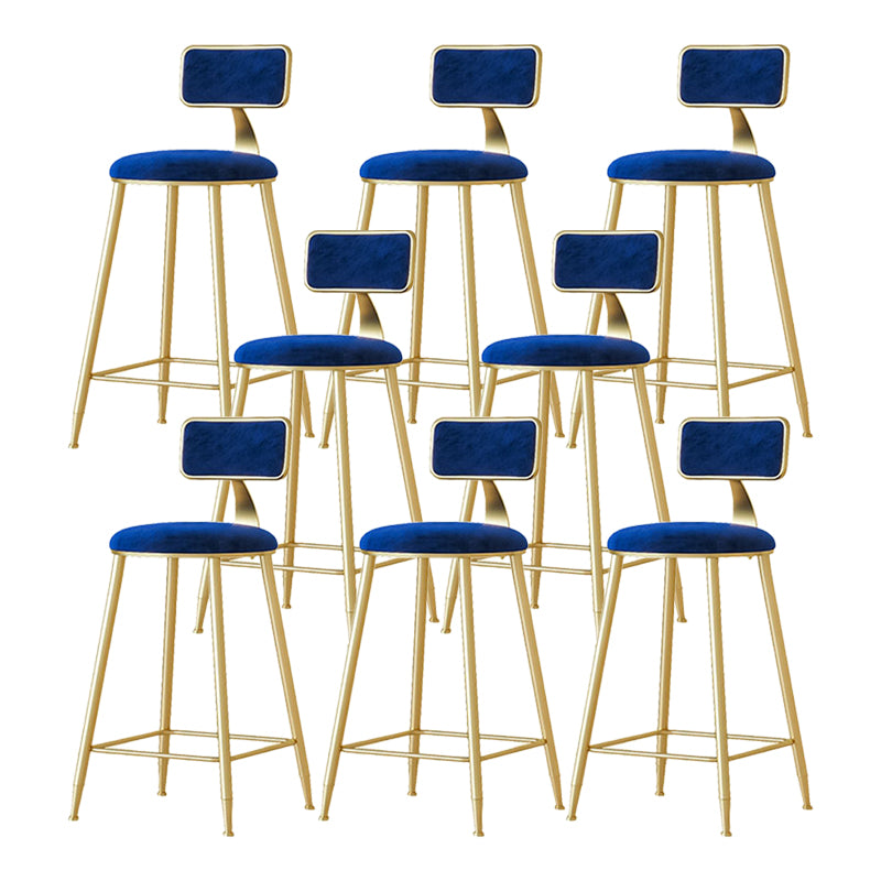 Nordic Backrest Armless Counter Stool Iron Cafe Bar Stool with Velvet Cushion and Pedal