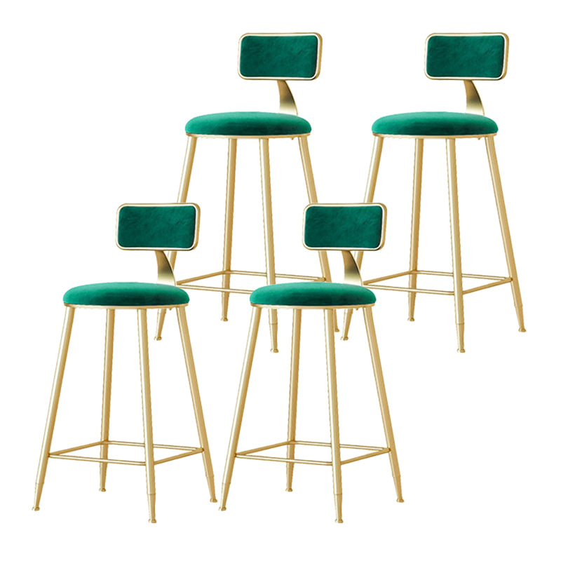 Nordic Backrest Armless Counter Stool Iron Cafe Bar Stool with Velvet Cushion and Pedal
