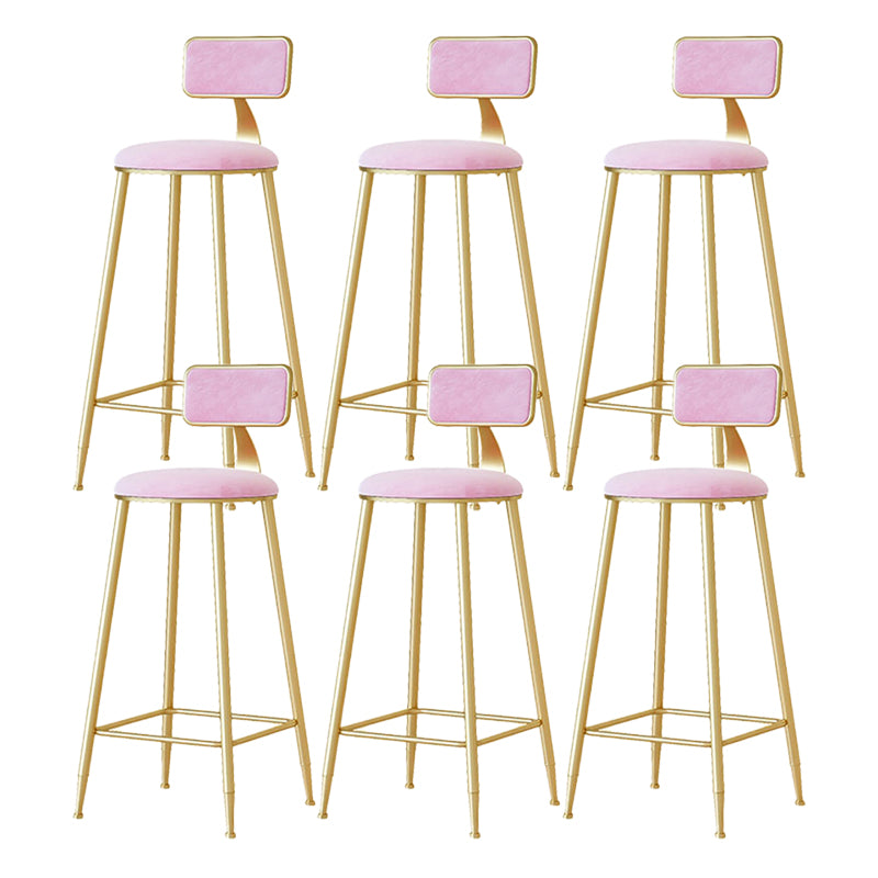 Nordic Backrest Armless Counter Stool Iron Cafe Bar Stool with Velvet Cushion and Pedal