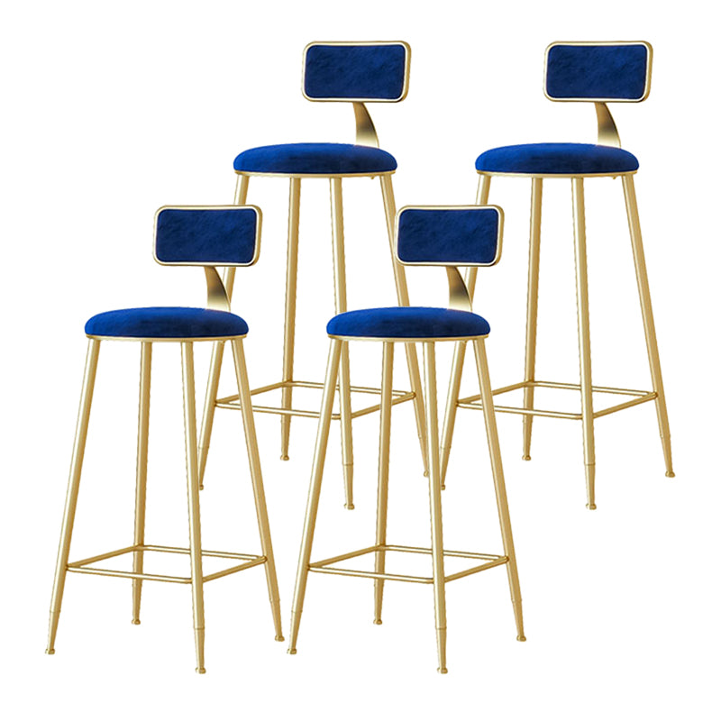 Nordic Backrest Armless Counter Stool Iron Cafe Bar Stool with Velvet Cushion and Pedal