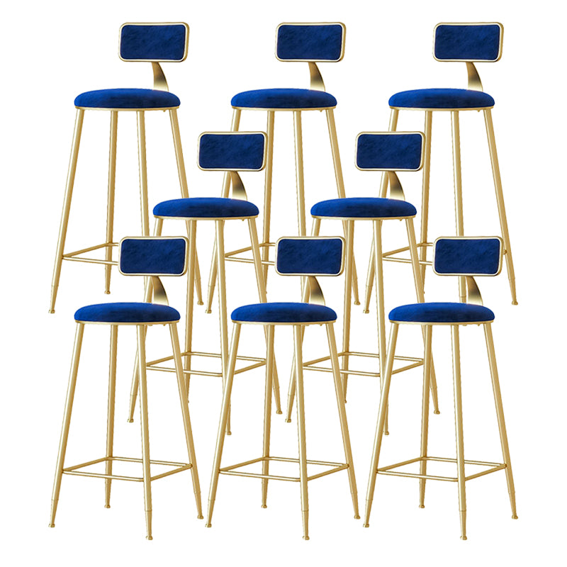 Nordic Backrest Armless Counter Stool Iron Cafe Bar Stool with Velvet Cushion and Pedal