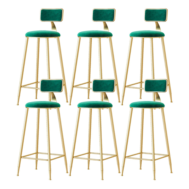 Nordic Backrest Armless Counter Stool Iron Cafe Bar Stool with Velvet Cushion and Pedal