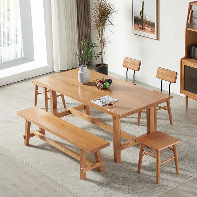 Contemporary Trestle Base Dining Table Rectangle Solid Wood Table