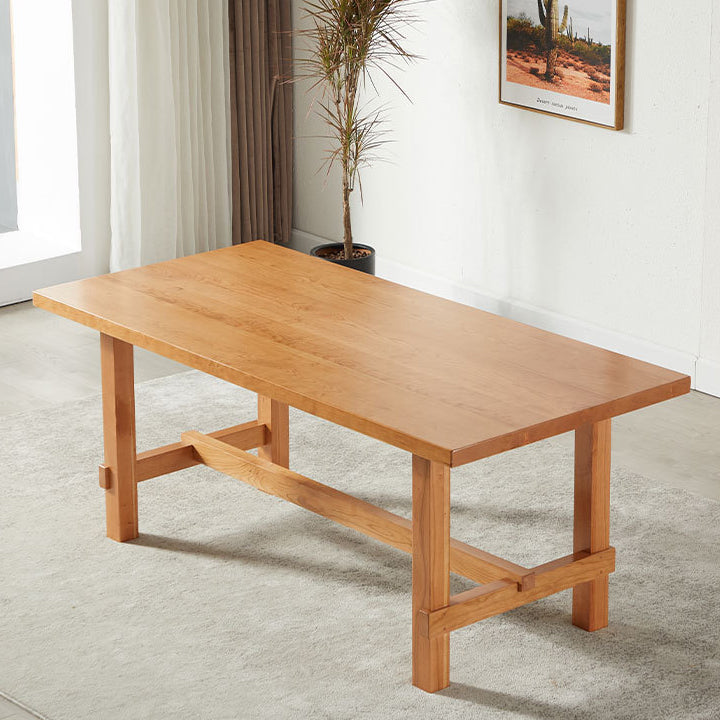 Contemporary Trestle Base Dining Table Rectangle Solid Wood Table