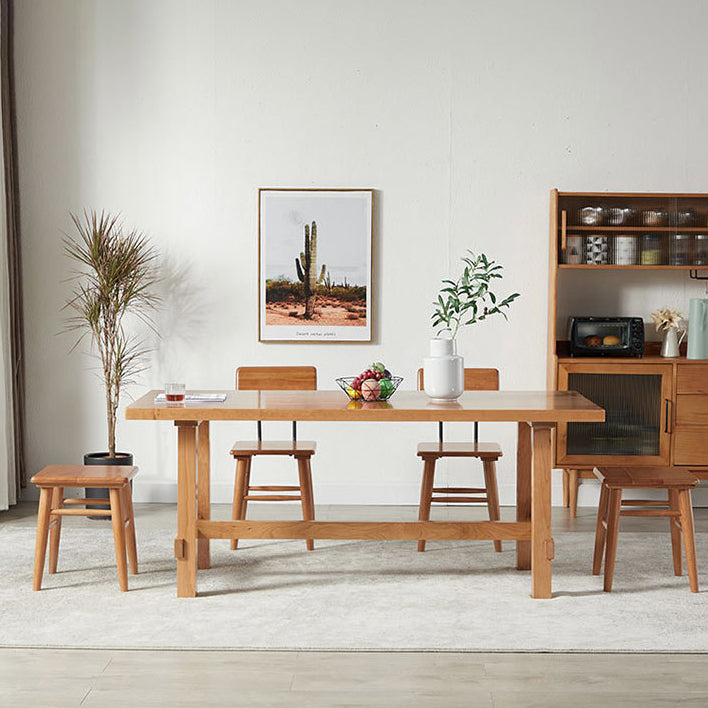 Contemporary Trestle Base Dining Table Rectangle Solid Wood Table