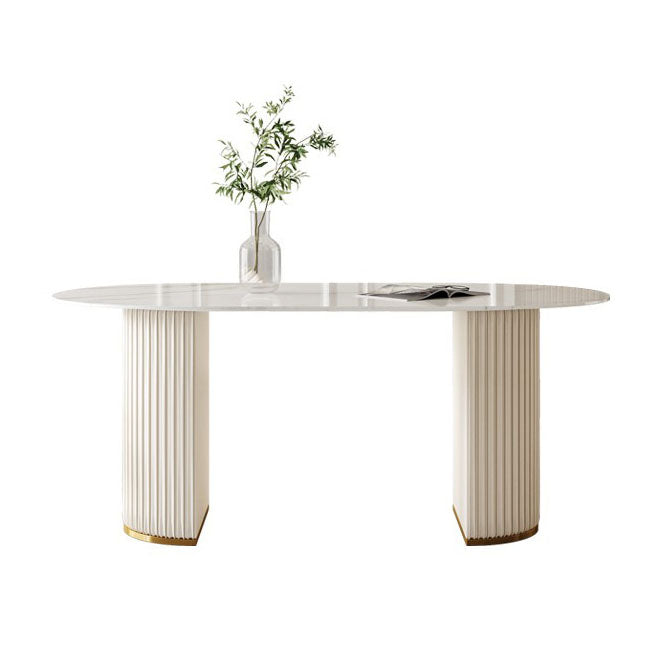 Oval Dining Table Modern Double Pedestal Fixed Table of Sintered Stone
