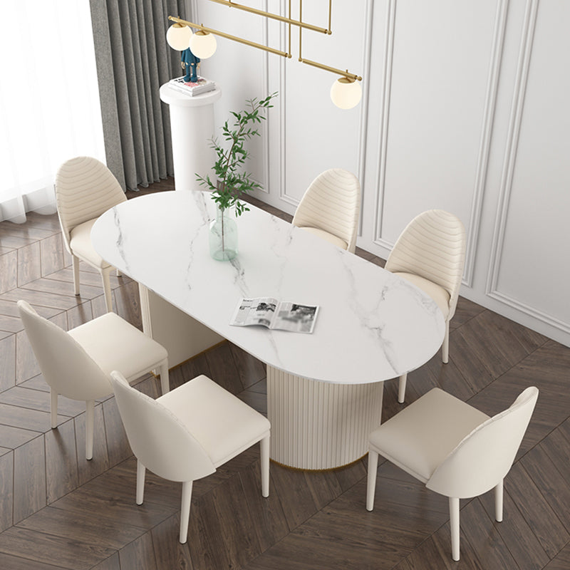 Oval Dining Table Modern Double Pedestal Fixed Table of Sintered Stone