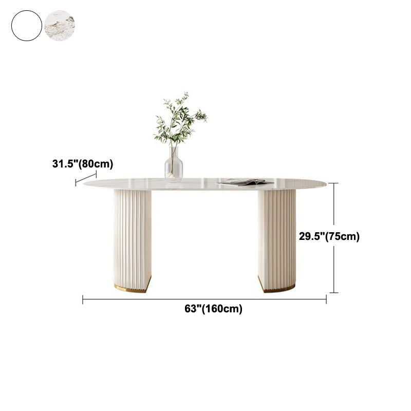 Oval Dining Table Modern Double Pedestal Fixed Table of Sintered Stone