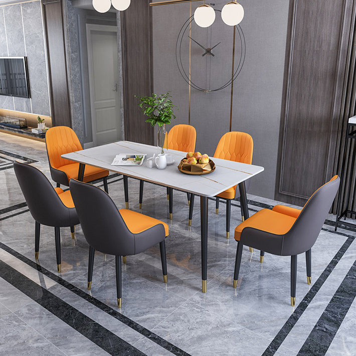 Rectangle Sintered Stone DiningTable Modern Home Kitchen Desk with 4 Black Legs