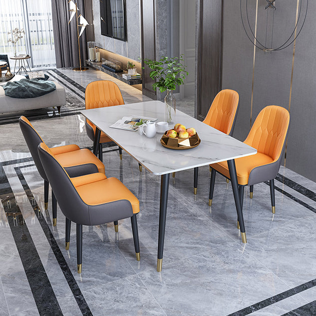 Rectangle Sintered Stone DiningTable Modern Home Kitchen Desk with 4 Black Legs