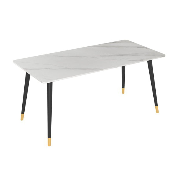 Rectangle Sintered Stone DiningTable Modern Home Kitchen Desk with 4 Black Legs
