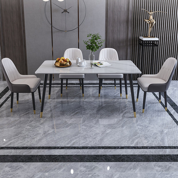 Rectangle Sintered Stone DiningTable Modern Home Kitchen Desk with 4 Black Legs