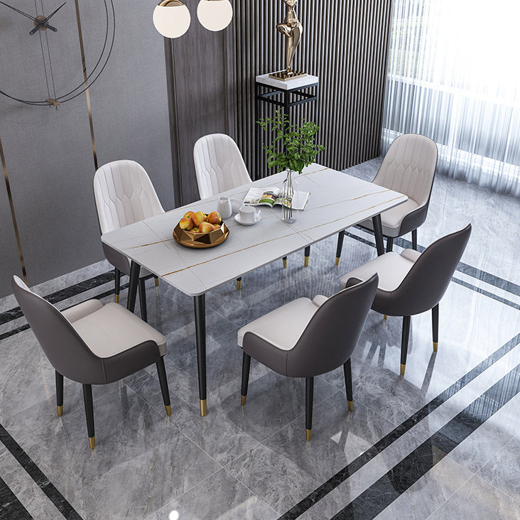 Rectangle Sintered Stone DiningTable Modern Home Kitchen Desk with 4 Black Legs