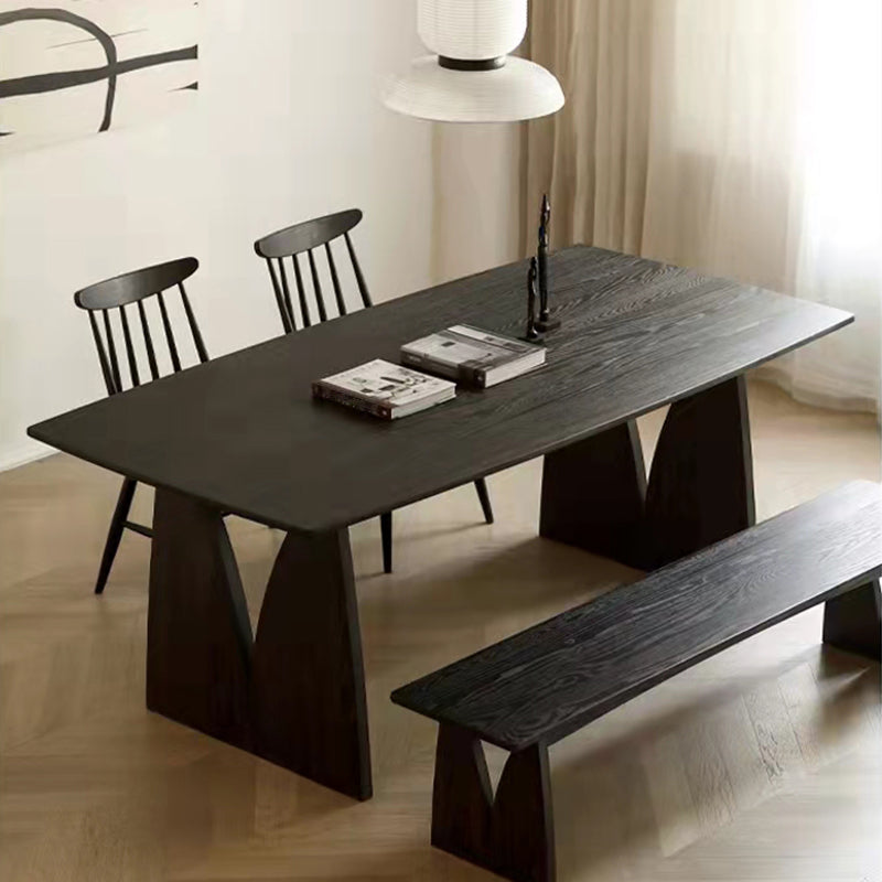 Pine Solid Wood Dining Room Table Modern Double Pedestal Table in Black