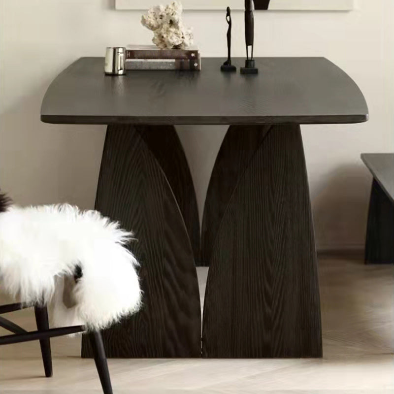 Pine Solid Wood Dining Room Table Modern Double Pedestal Table in Black