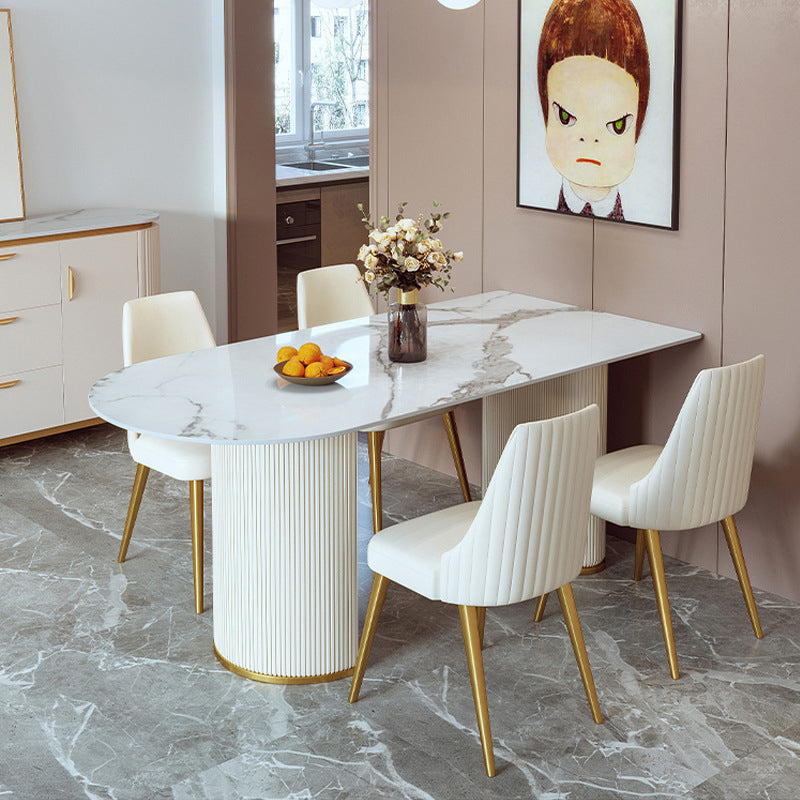 Stone Top Dining Table Luxury Dining Table with Sled Base in White