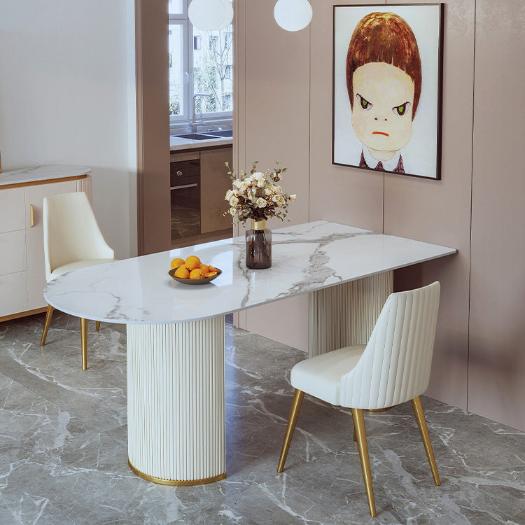 Stone Top Dining Table Luxury Dining Table with Sled Base in White