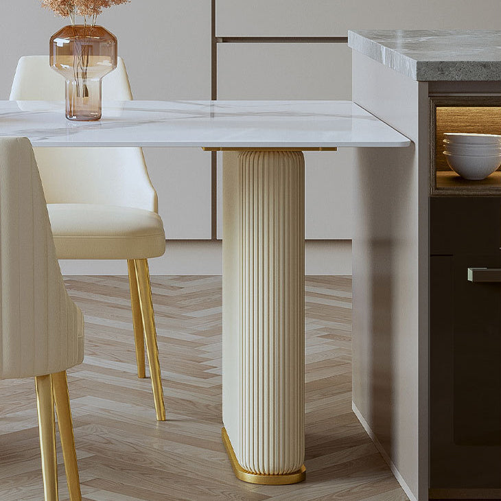 Stone Top Dining Table Luxury Dining Table with Sled Base in White