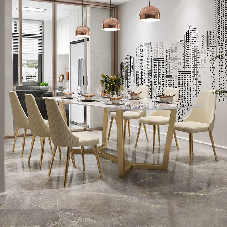 Luxury Sintered Stone Dining Table Rectangle Table with Gold Trestle Base
