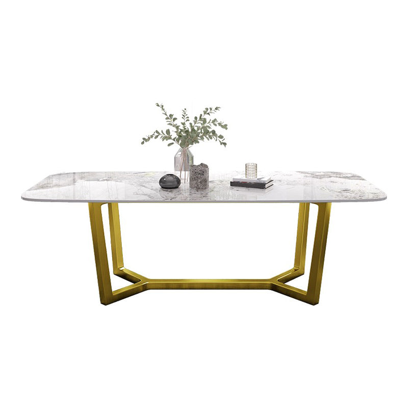 Luxury Sintered Stone Dining Table Rectangle Table with Gold Trestle Base