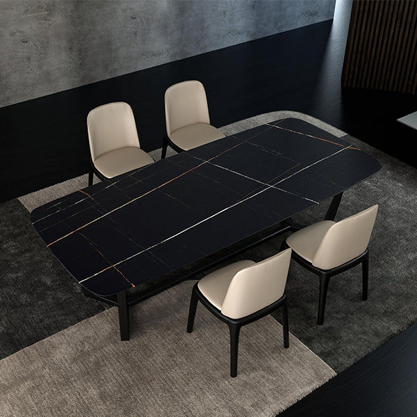 Industrial Black Table for Restaurant Rectangle Dining Table with Trestle Base