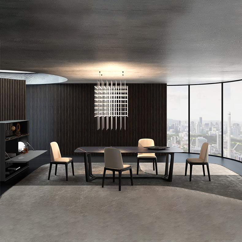 Industrial Black Table for Restaurant Rectangle Dining Table with Trestle Base