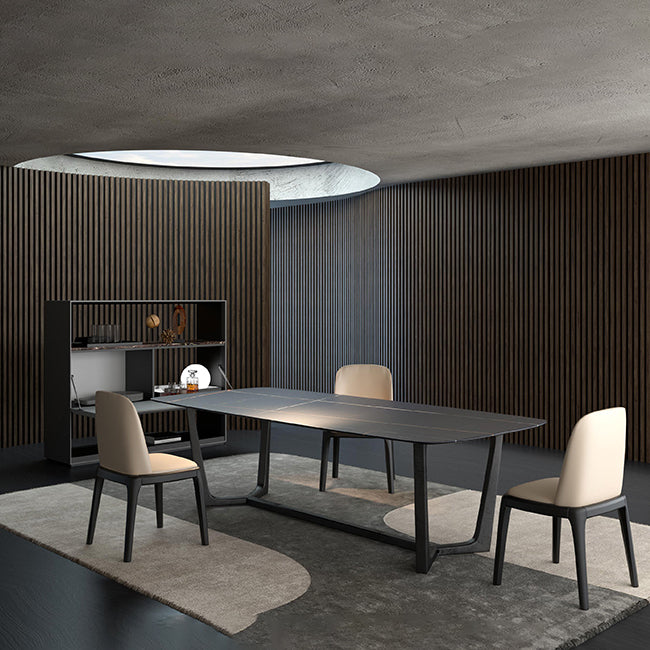 Industrial Black Table for Restaurant Rectangle Dining Table with Trestle Base