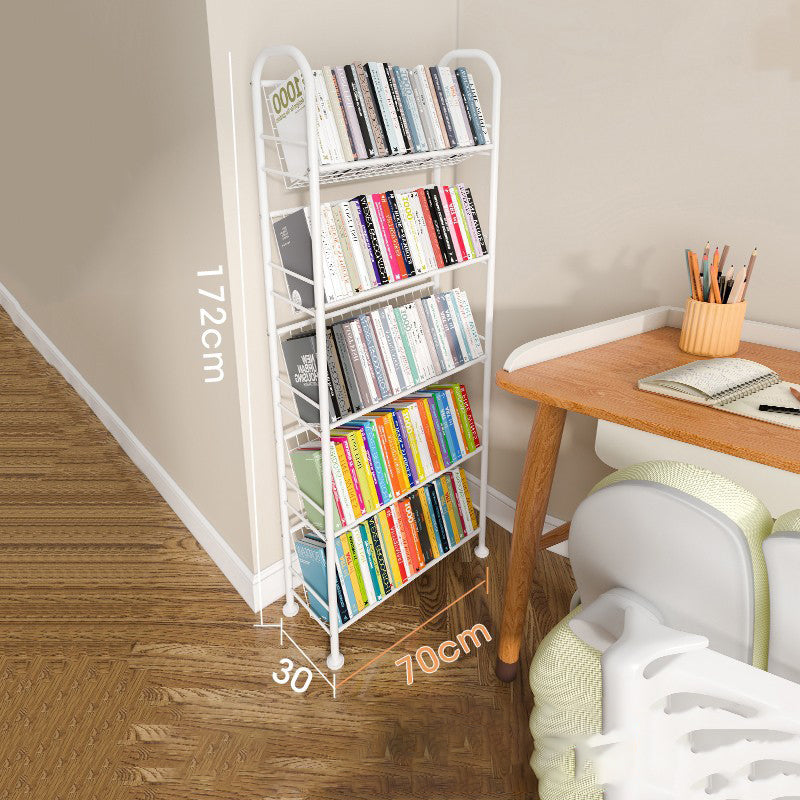 Contemporary Style Metal Bookcase Wheel Bookshelf for Home Office