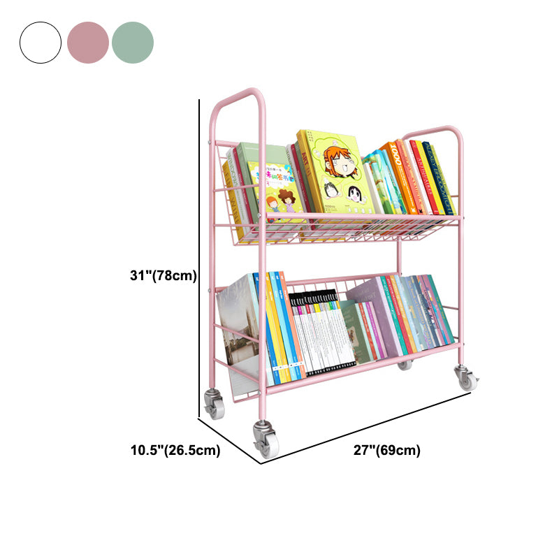 Contemporary Style Metal Bookcase Wheel Bookshelf for Home Office
