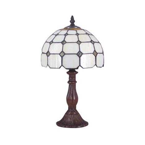 12"/8" Wide Lattice Bowl Office Desk Light with Bead Glass Single Light Tiffany Desk Lamp in White for Hotel