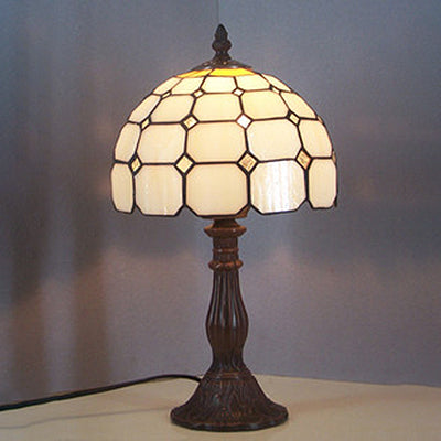 12"/8" Wide Lattice Bowl Office Desk Light with Bead Glass Single Light Tiffany Desk Lamp in White for Hotel