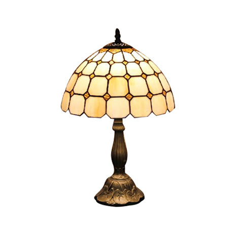 12"/8" Wide Lattice Bowl Office Desk Light with Bead Glass Single Light Tiffany Desk Lamp in White for Hotel