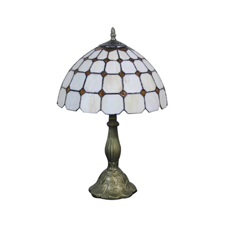 12"/8" Wide Lattice Bowl Office Desk Light with Bead Glass Single Light Tiffany Desk Lamp in White for Hotel