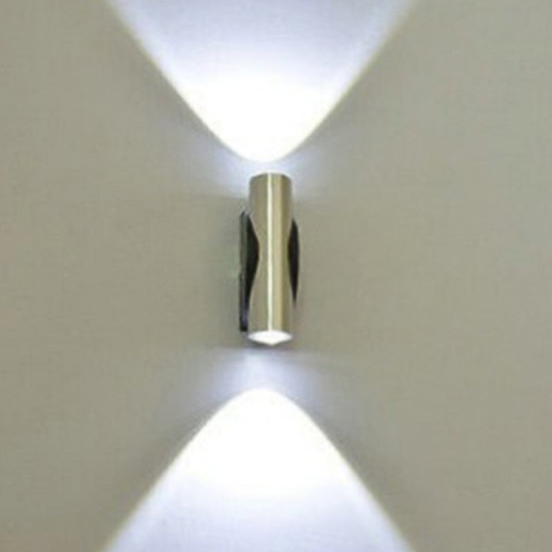 2 Lights Cylinder Wall Mounted Lamps Modern Style Metal Wall Sconces in Silver
