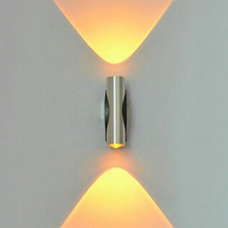 2 Lights Cylinder Wall Mounted Lamps Modern Style Metal Wall Sconces in Silver