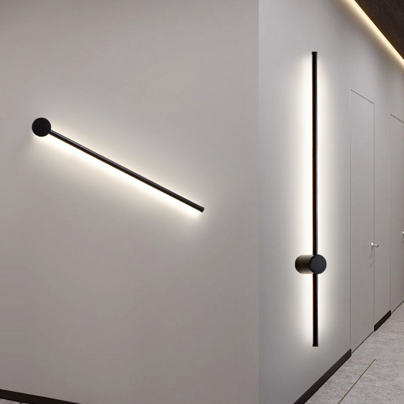 Minimalist Metal Wall Light Straight LED Wall Sconce in Black for Bedroom