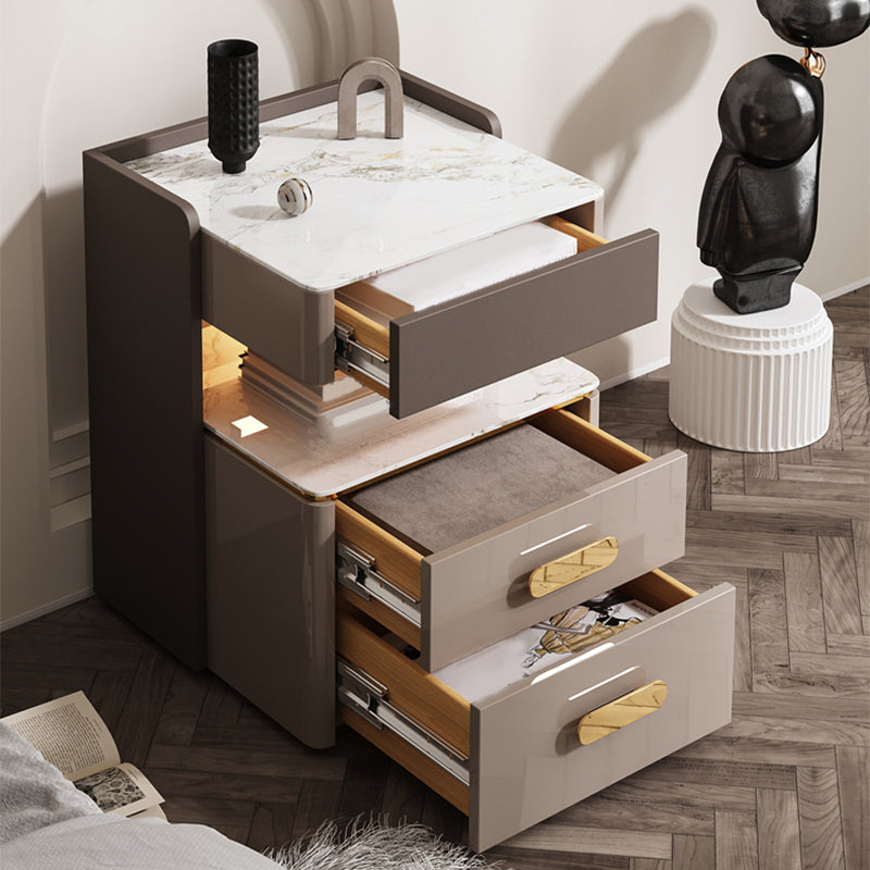 3-Drawer Nightstand with USB charging 21.65" Tall Faux Leather Nightstand