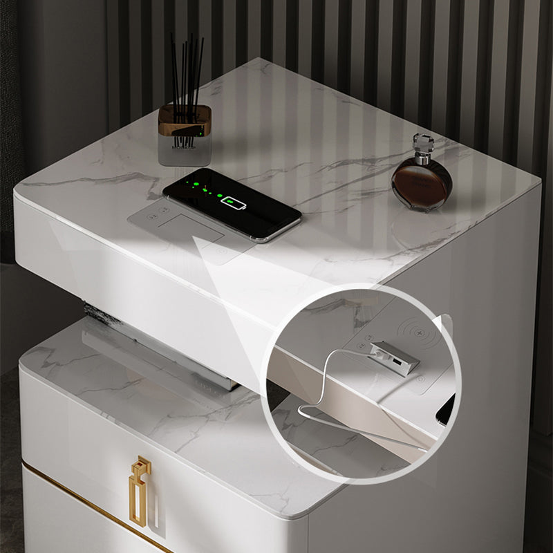 3-Drawer Nightstand with USB charging 21.65" Tall Faux Leather Nightstand