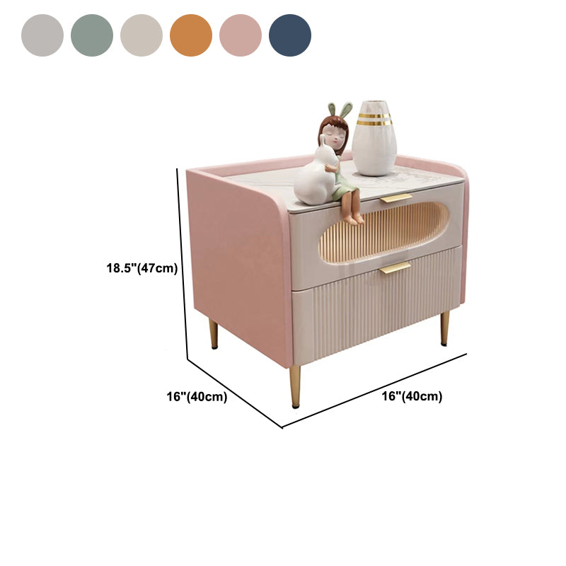 2-Drawer Accent Table Nightstand 18.5" Tall Stone/Glass Nightstand