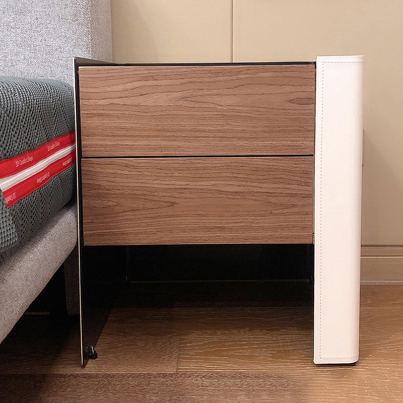 Modern Drawer Storage Night Table Solid Wood and Leather Bed Nightstand