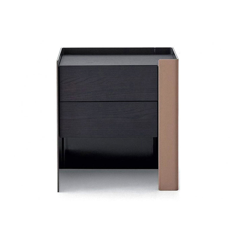 Modern Drawer Storage Night Table Solid Wood and Leather Bed Nightstand