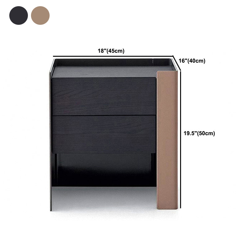 Modern Drawer Storage Night Table Solid Wood and Leather Bed Nightstand
