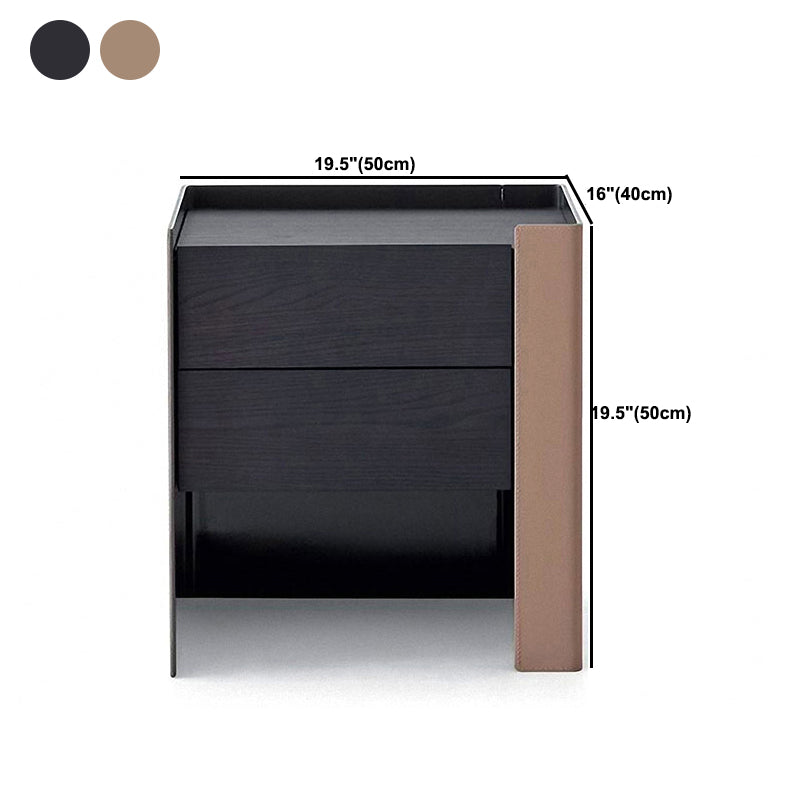 Modern Drawer Storage Night Table Solid Wood and Leather Bed Nightstand