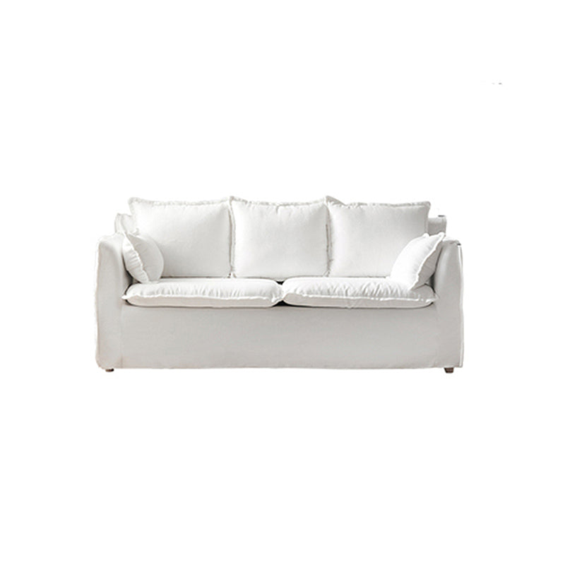 White Linen Contemporary Standard Square Arm Sofa for Living Room, Apartment