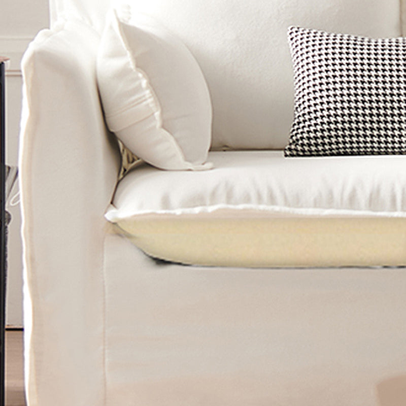 White Linen Contemporary Standard Square Arm Sofa for Living Room, Apartment