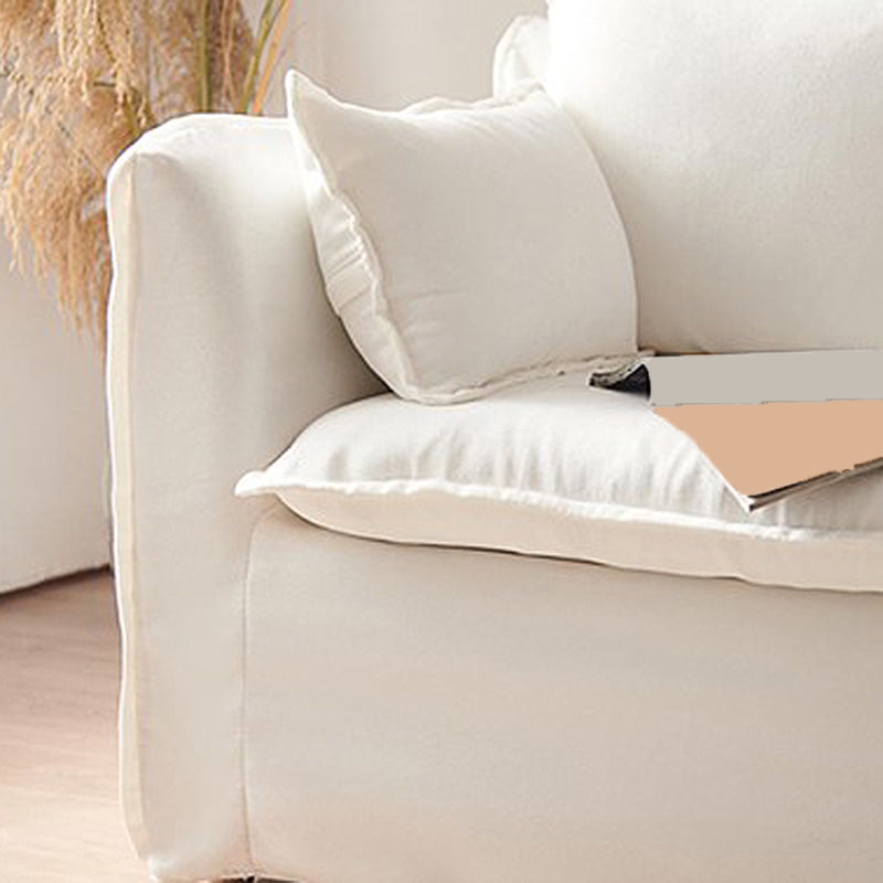 White Linen Contemporary Standard Square Arm Sofa for Living Room, Apartment