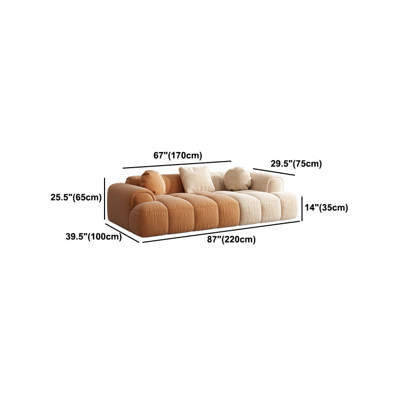 Contemporary Sewn Pillow Back Recessed Arm Sofa Couch in Orange/white