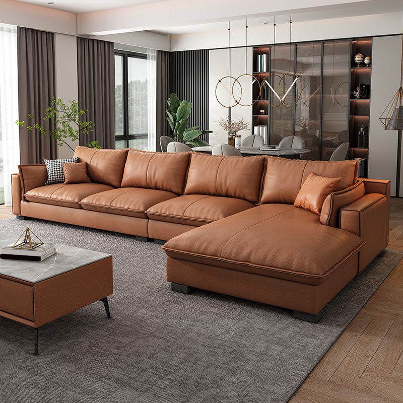 Recessed Arm Sofa & Chaise 129.92" W 66.93" x D 31.5 H" x Loose Back Sofa, Faux Leather
