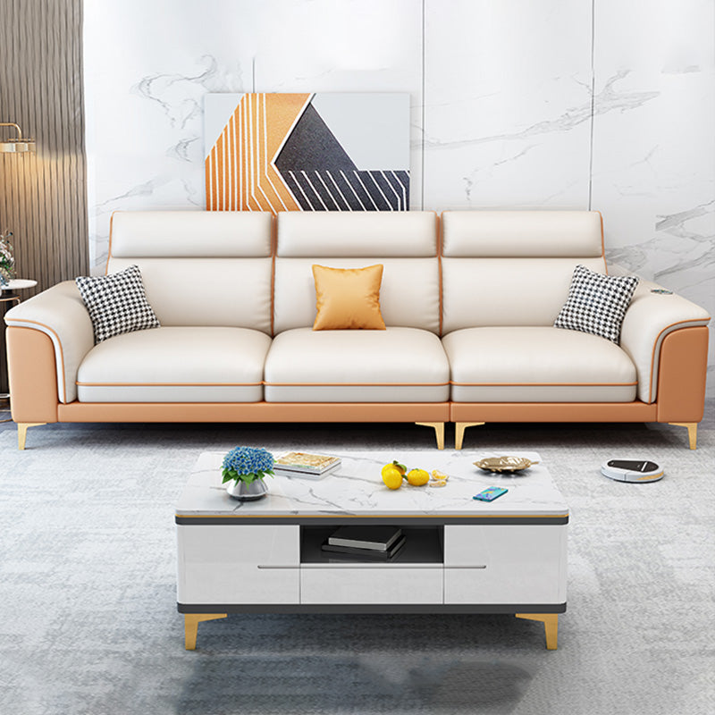 Contemporary Faux Leather Sofa with Pillow Top Arm for Living Room