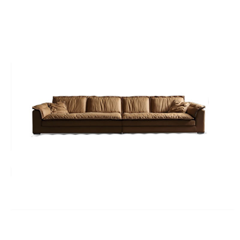 Brown Pillow Top Sofa & Chaise Faux Leather Loose Back Sofa - 30.7" H